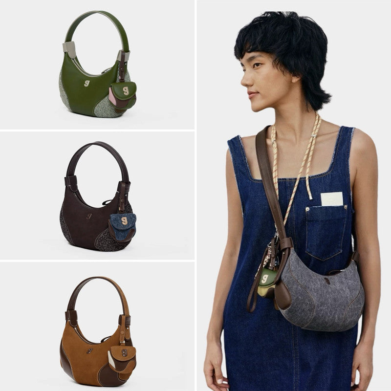 Womens Baseball Underarm Bag Crescent-Shaped Crossbody Bag