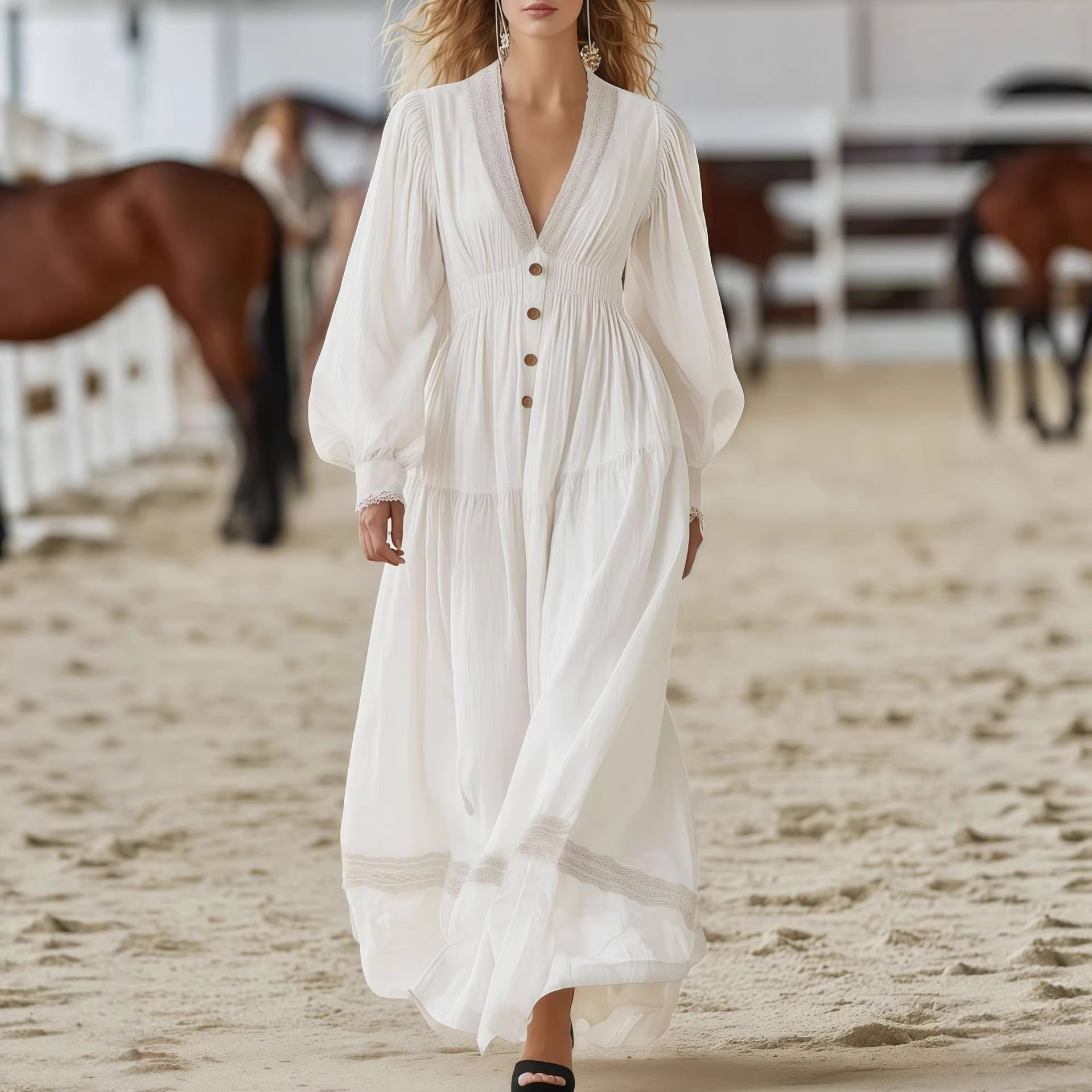 Long-sleeve Elegant White Dress - DRESS WELL STORE