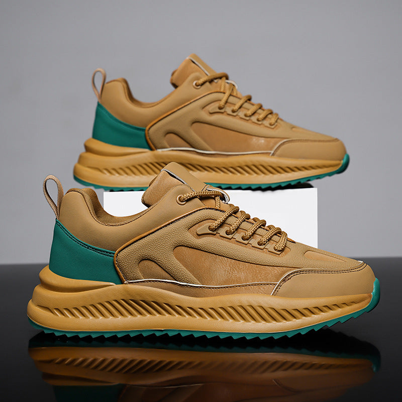 Zapatillas deportivas casual de cuero con suela blanda ligera y plataforma para hombre