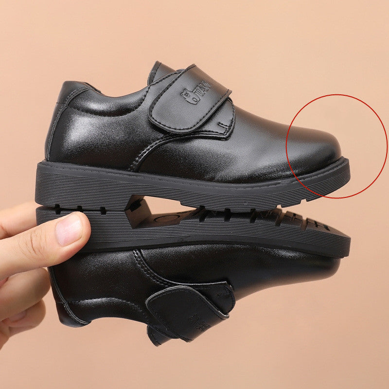 Black Leather Shoes With Shiny Mirror And Round Toe