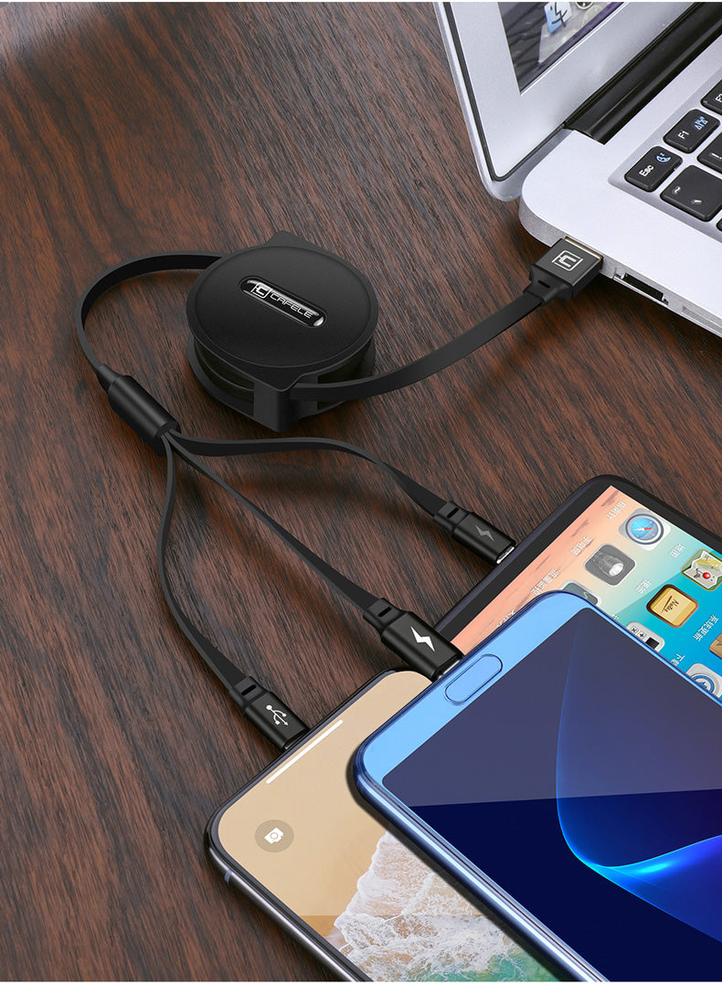 Cable de carga telescópico tres en uno multifunción multi-cabezal para teléfono móvil