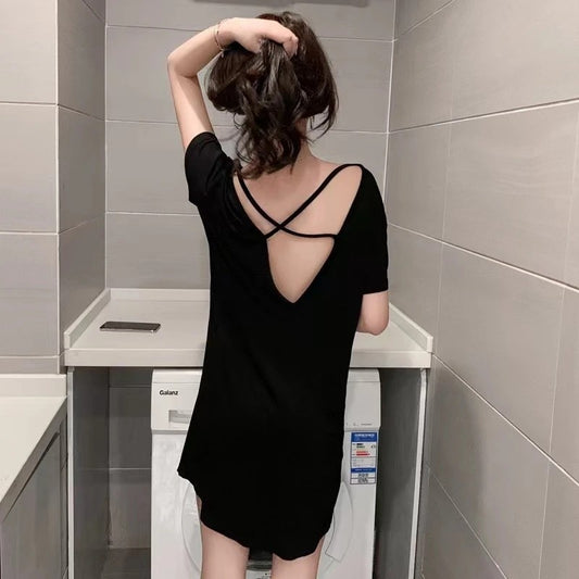 Summer Thin Homewear Cross-Back Mid-Length Skirt