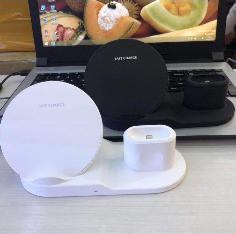 Cargador inalámbrico para teléfono móvil 3 en 1 con soporte para reloj y auriculares