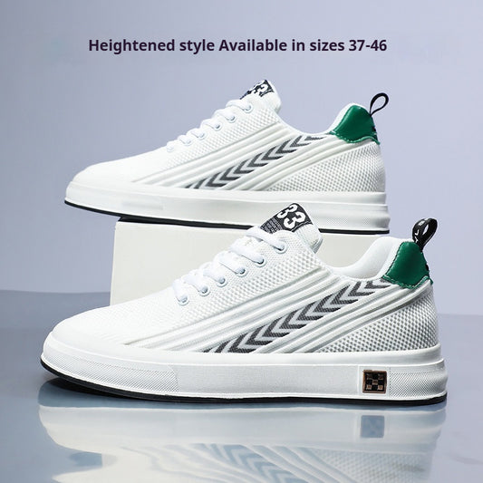 Zapatillas voladoras tejidas de malla resistente al desgaste, deportivas informales, con plantilla invisible de aumento de altura para hombre