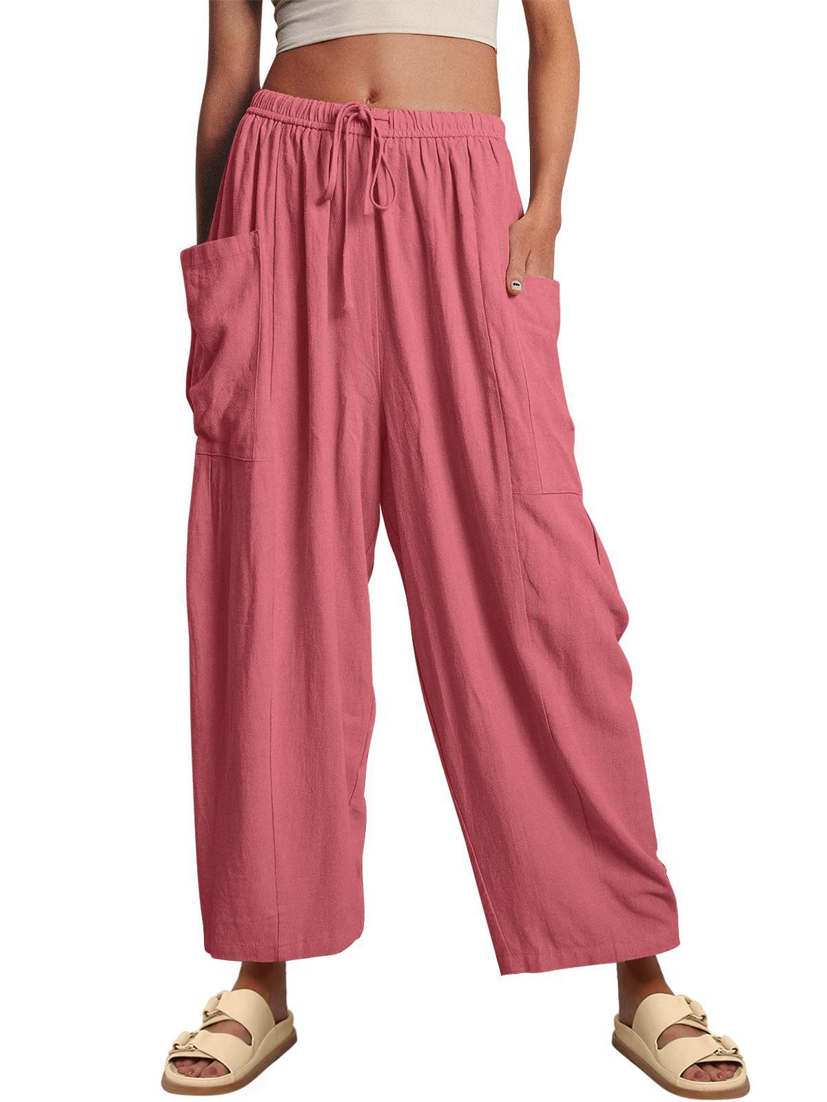 Striped Straight-leg Pants Elastic Waist Cropped Pleated Pants