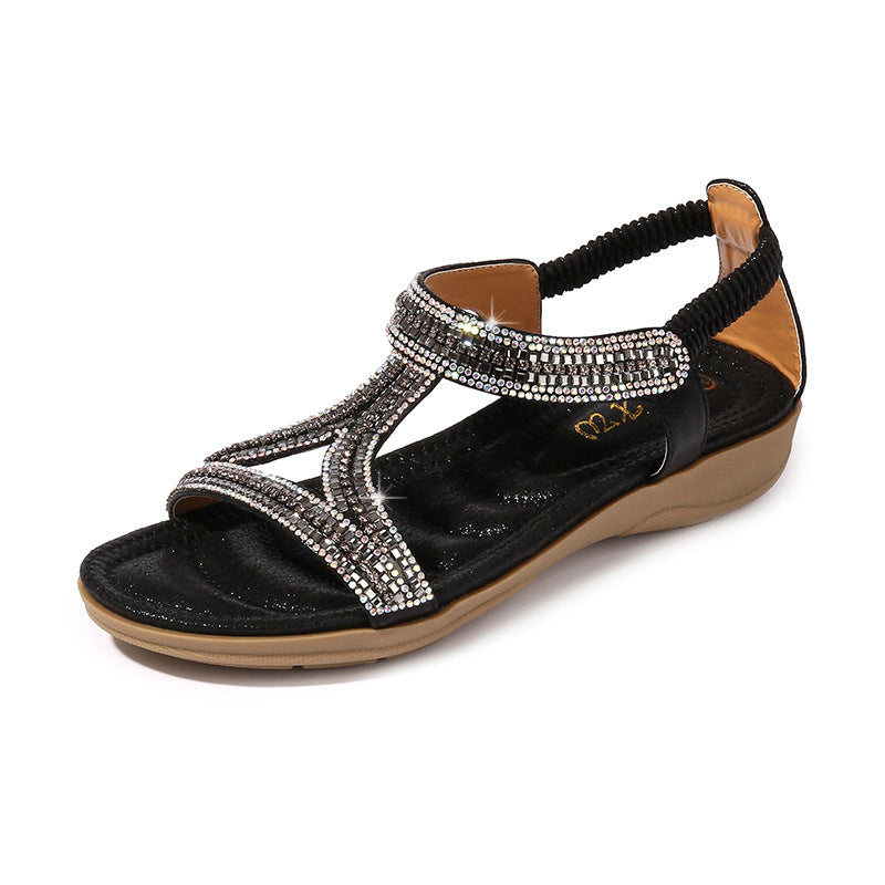 Sandalias de tacón con pedrería de triángulo hueco
