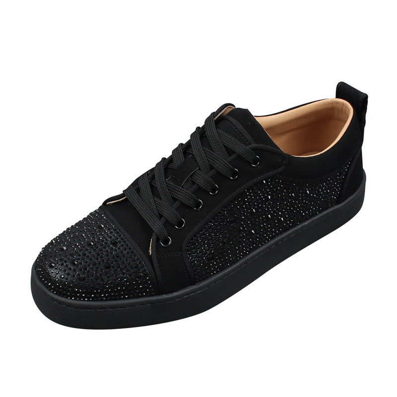 Zapatillas de moda para hombre con diamantes de imitación, suela roja, bajas, cómodas y transpirables