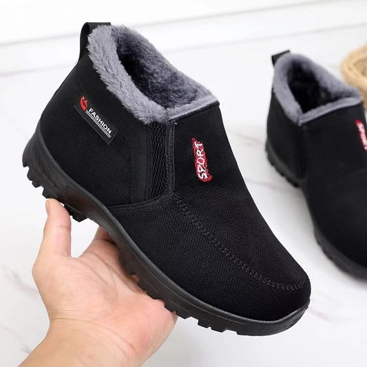 Zapatos de hombre térmicos antideslizantes de algodón, calzado casual sin cordones de tela de Old Beijing