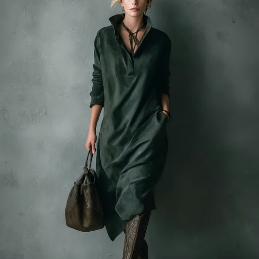 Suede Loose Casual Solid Color Long Sleeve Mid-length Dress
