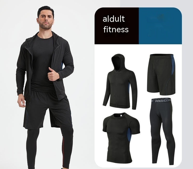Traje de fitness para hombre, para correr por la mañana, por la noche, deportivo, de secado rápido, de cinco piezas, mallas, baloncesto, ropa de entrenamiento al por mayor