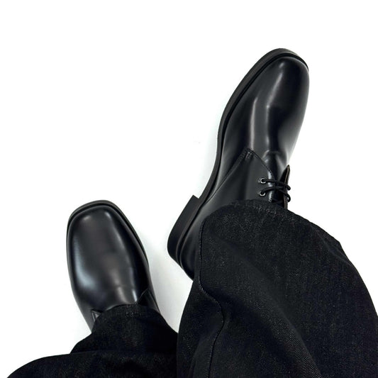 Zapatos de vestir de cuero con punta cuadrada estilo retro británico