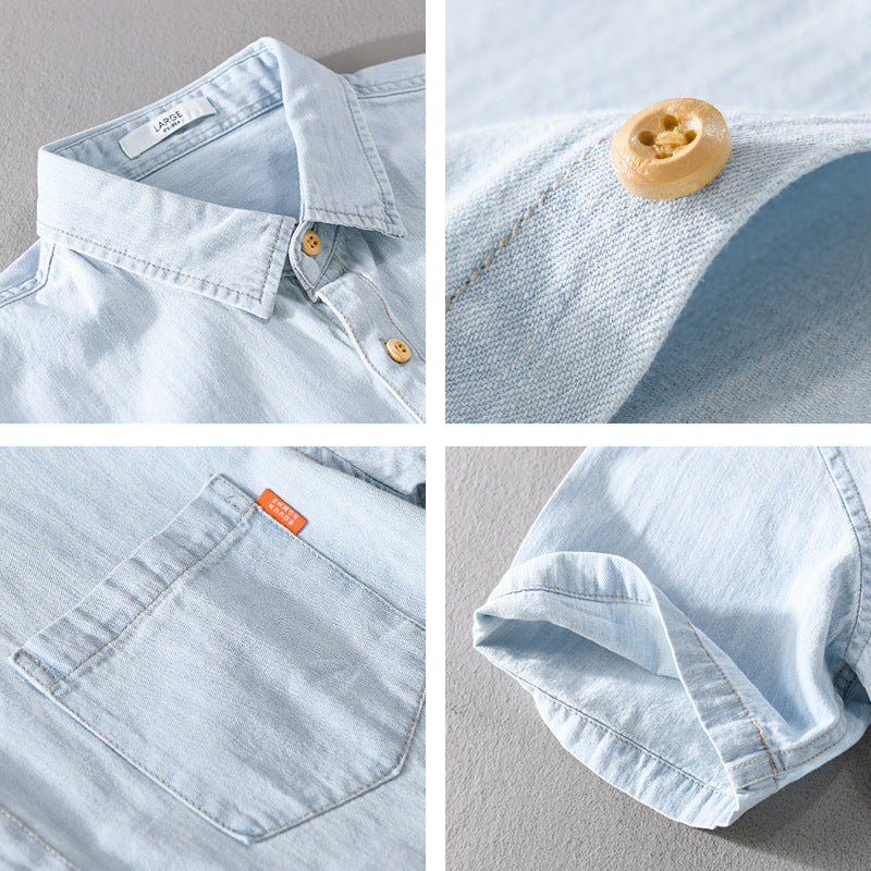 Summer Men's Cotton Short-Sleeve Denim Shirt