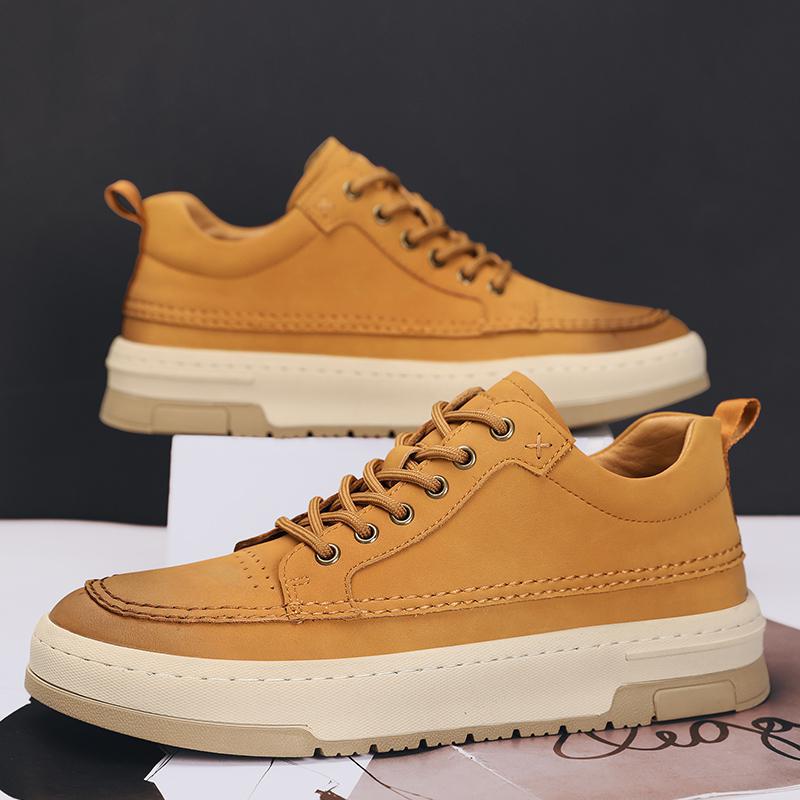 Zapatillas casuales de moda cómodas de piel de primera capa para hombre