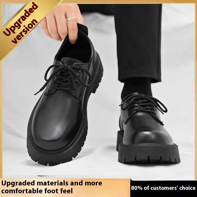 Zapatos de cuero negros de hombre de caña alta con cremallera lateral, botines tipo worker con alza