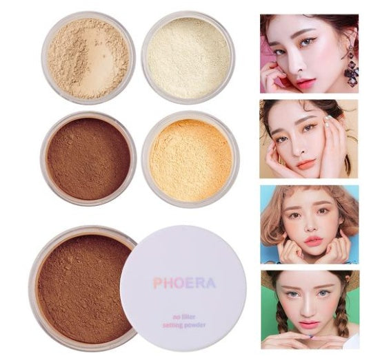 Polvo facial suelto translúcido para fijar el maquillaje y la base.