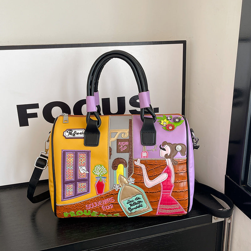 Bolso Boston Premium de Alta Capacidad con Diseño de Parches Bordados