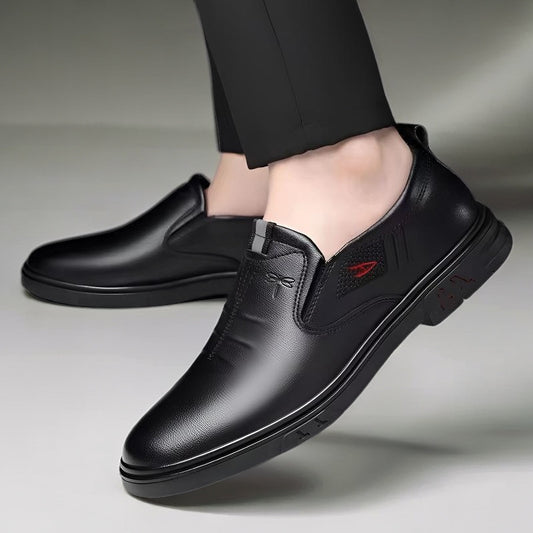 Zapatos casuales de cuero para hombre, sin cordones, suela blanda, cuero suave