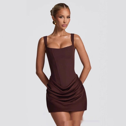 Vestido con tirantes cortos de tubo elegante estilo "hot girl"
