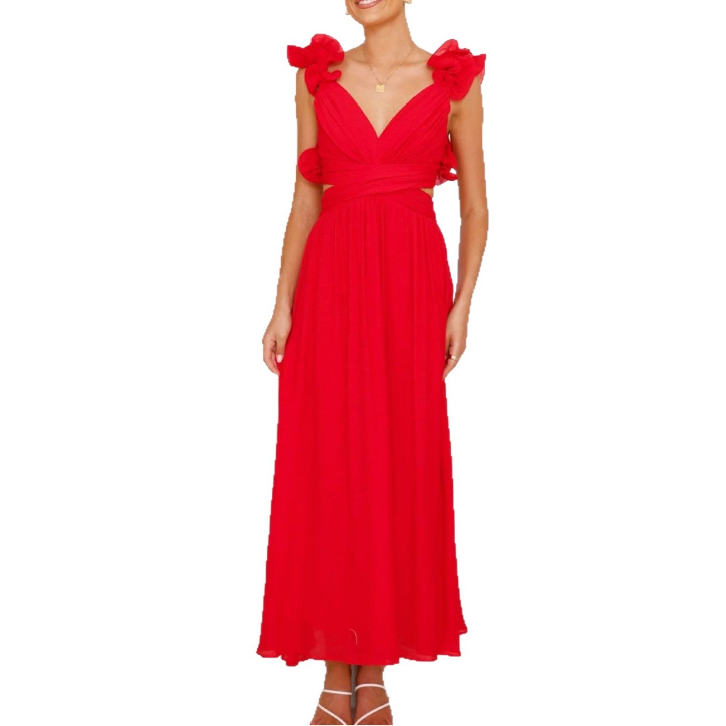 Vestido de chifón floral sin espalda con tirantes cruzados