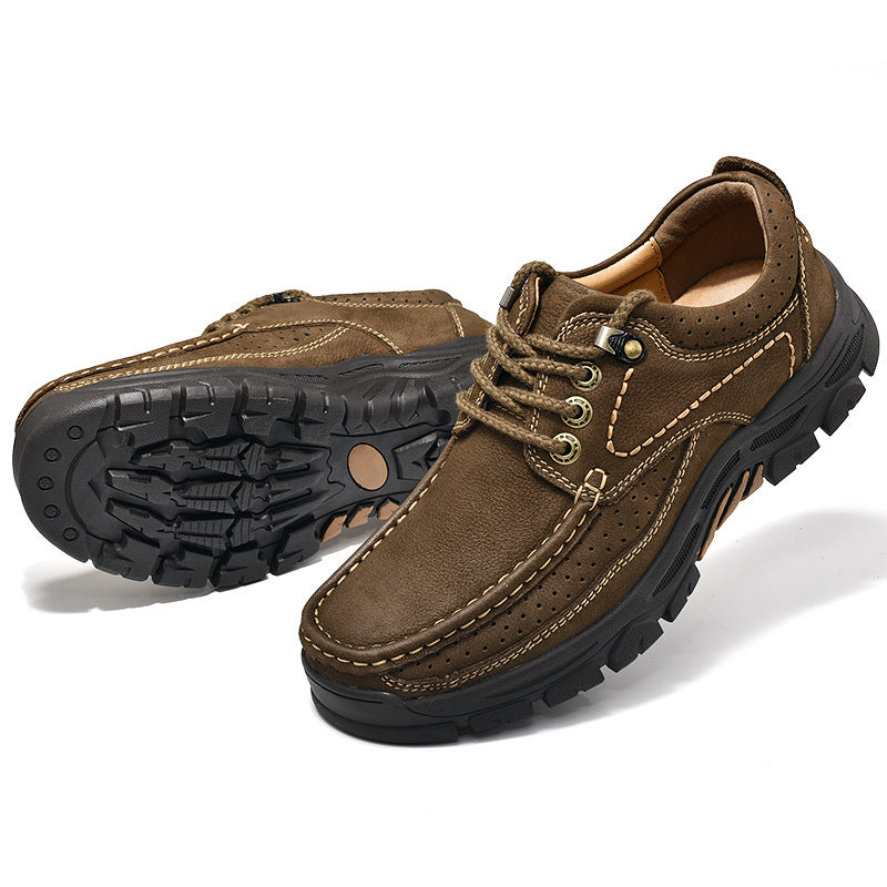 Zapatos de Vestir Casuales para Hombre de Cuero de Primera Capa, Estilo Británico con Cordones