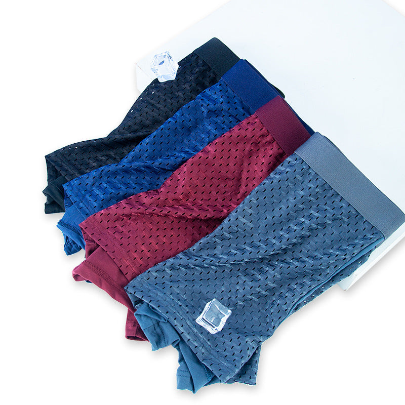 Calzoncillos bóxer de seda helada de malla para hombre, ropa interior de micromalla transpirable y ventilada, calzoncillos de verano ligeros y frescos para hombre