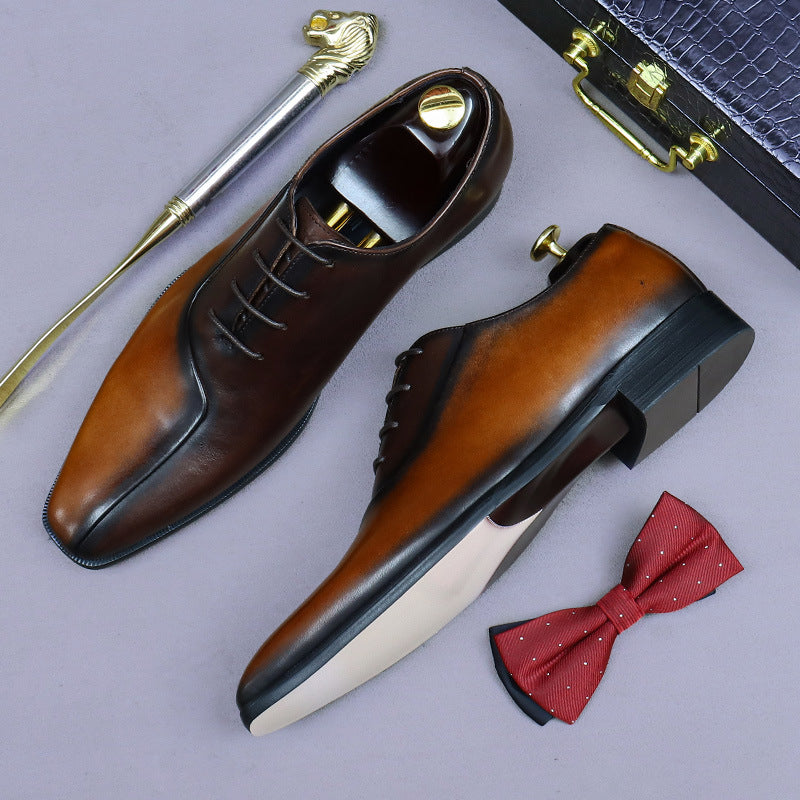 Zapatos de vestir de cuero formales para hombre de estilo británico con diseño de bloques de color