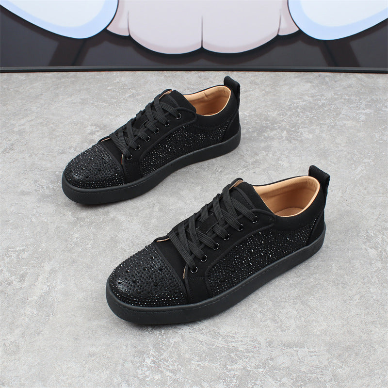 Zapatillas de moda para hombre con diamantes de imitación, suela roja, bajas, cómodas y transpirables