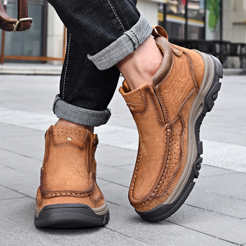 Zapatos casuales de exterior de caña alta de primavera de piel de vaca para hombre