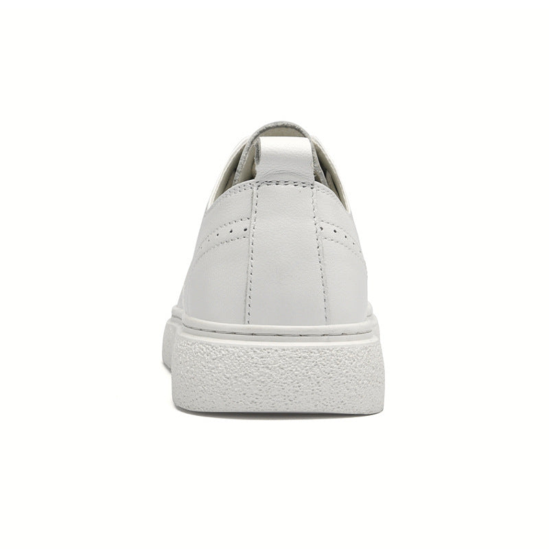 Zapatos Bajos Casuales de Cuero de Primera Capa para Hombre con Suela de Cuero y Punta Redonda Blancos