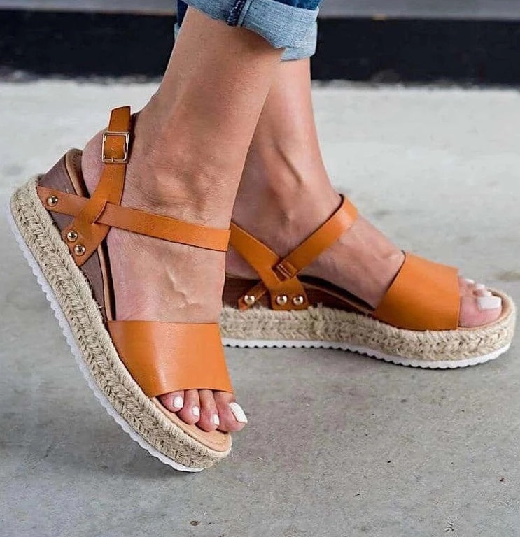 Sandalias de tacón de cuerda de cáñamo