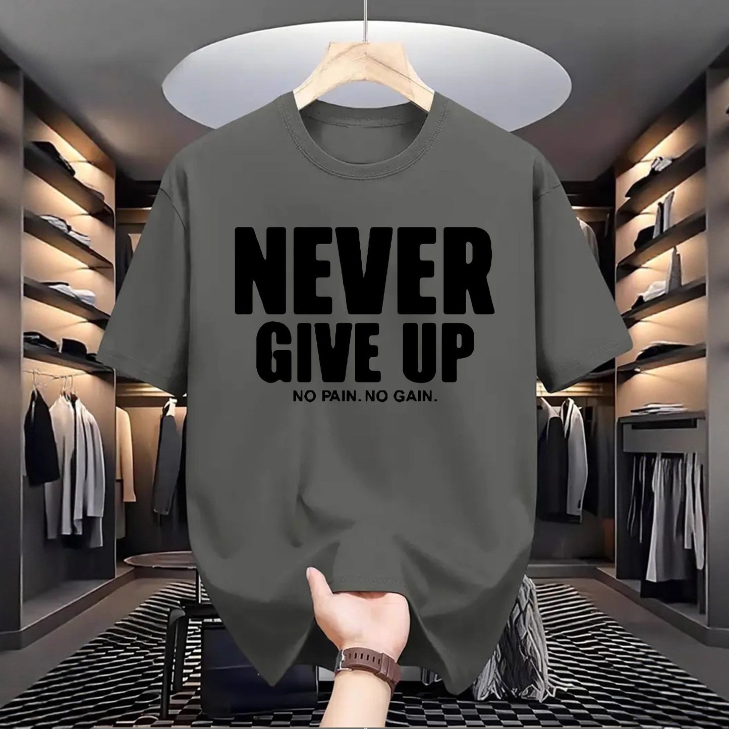 Camiseta informal de manga corta con cuello redondo y estampado de letras, versátil