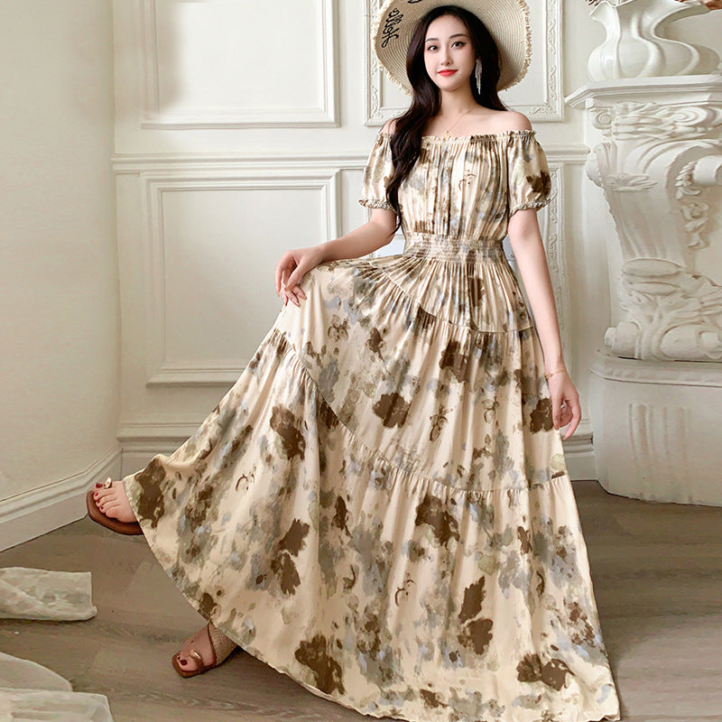 Summer Ethnic-style Elastic-waist Beach Bohemian Shoulder Dress