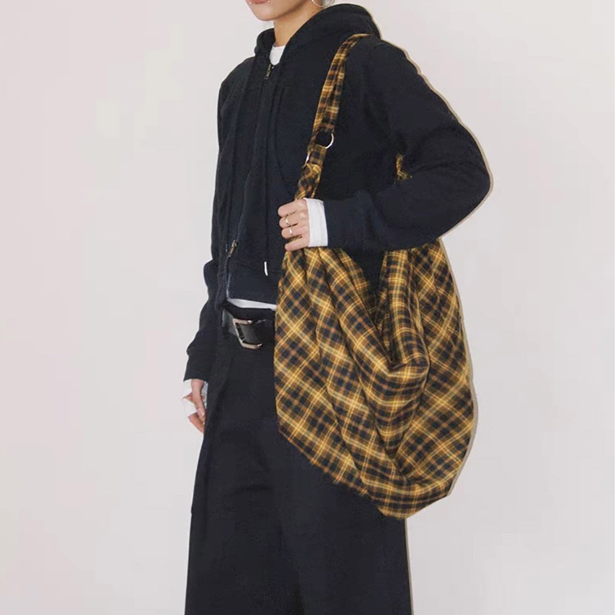 Bolso de hombro/cruzado de tartán de gran capacidad para mujer