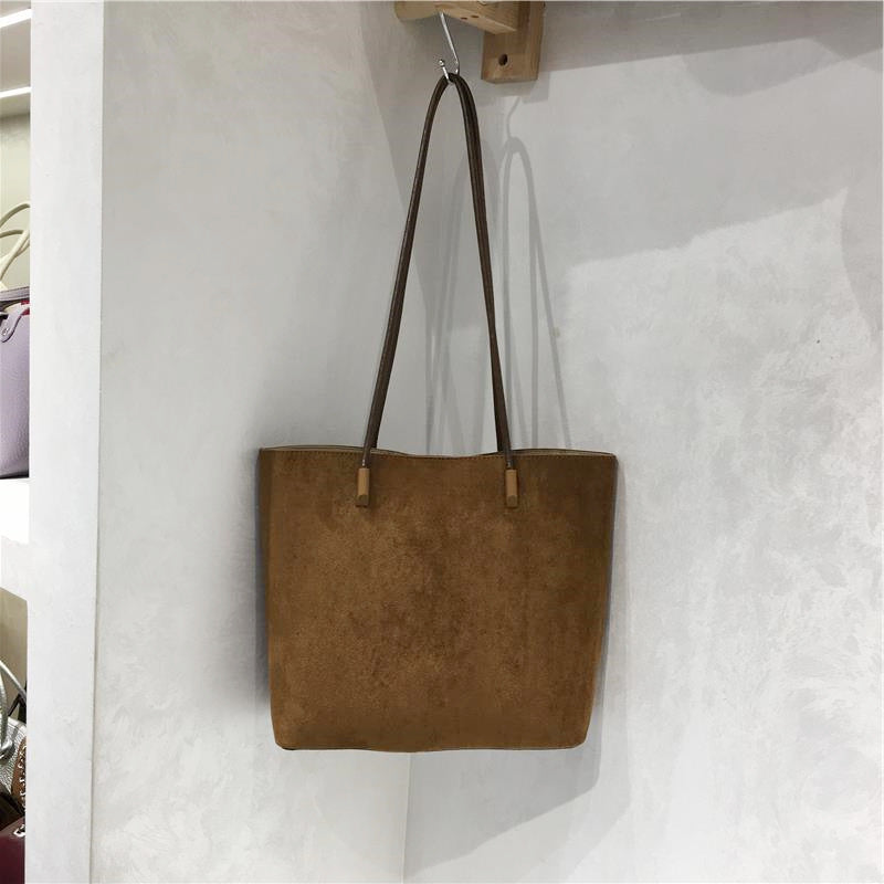 Bolso tote de hombro sencillo de tela de imitación de gamuza retro