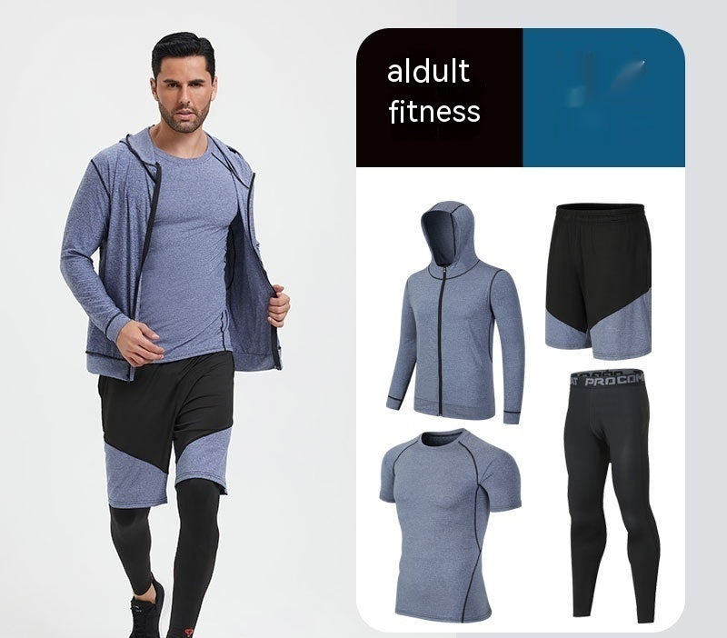 Traje de fitness para hombre, para correr por la mañana, por la noche, deportivo, de secado rápido, de cinco piezas, mallas, baloncesto, ropa de entrenamiento al por mayor