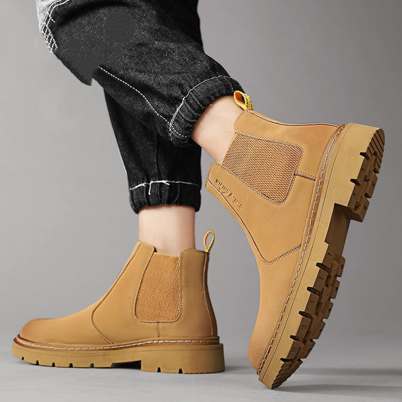 New Autumn And Winter British Style Rhubarb Worker Boot Thick Bottom High Top Smoke Pipe
