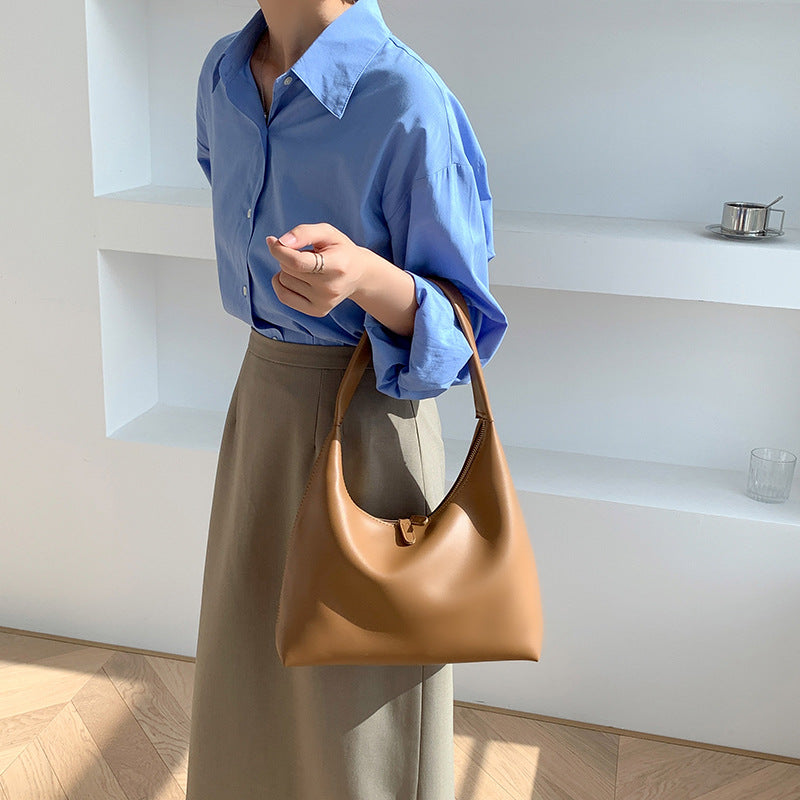 Bolso de hombro sencillo de piel suave para mujer, versátil y de nicho