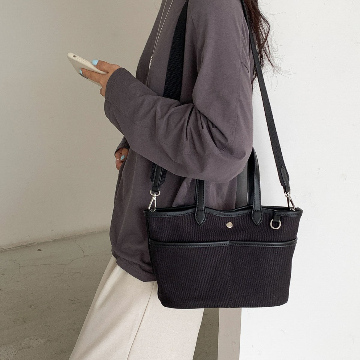 Bolso de lona estilo coreano, espacioso, elegante, para el trabajo