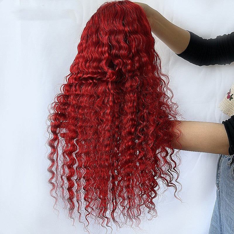 Peluca de cabello humano ondulado profundo rojo para cabeza real