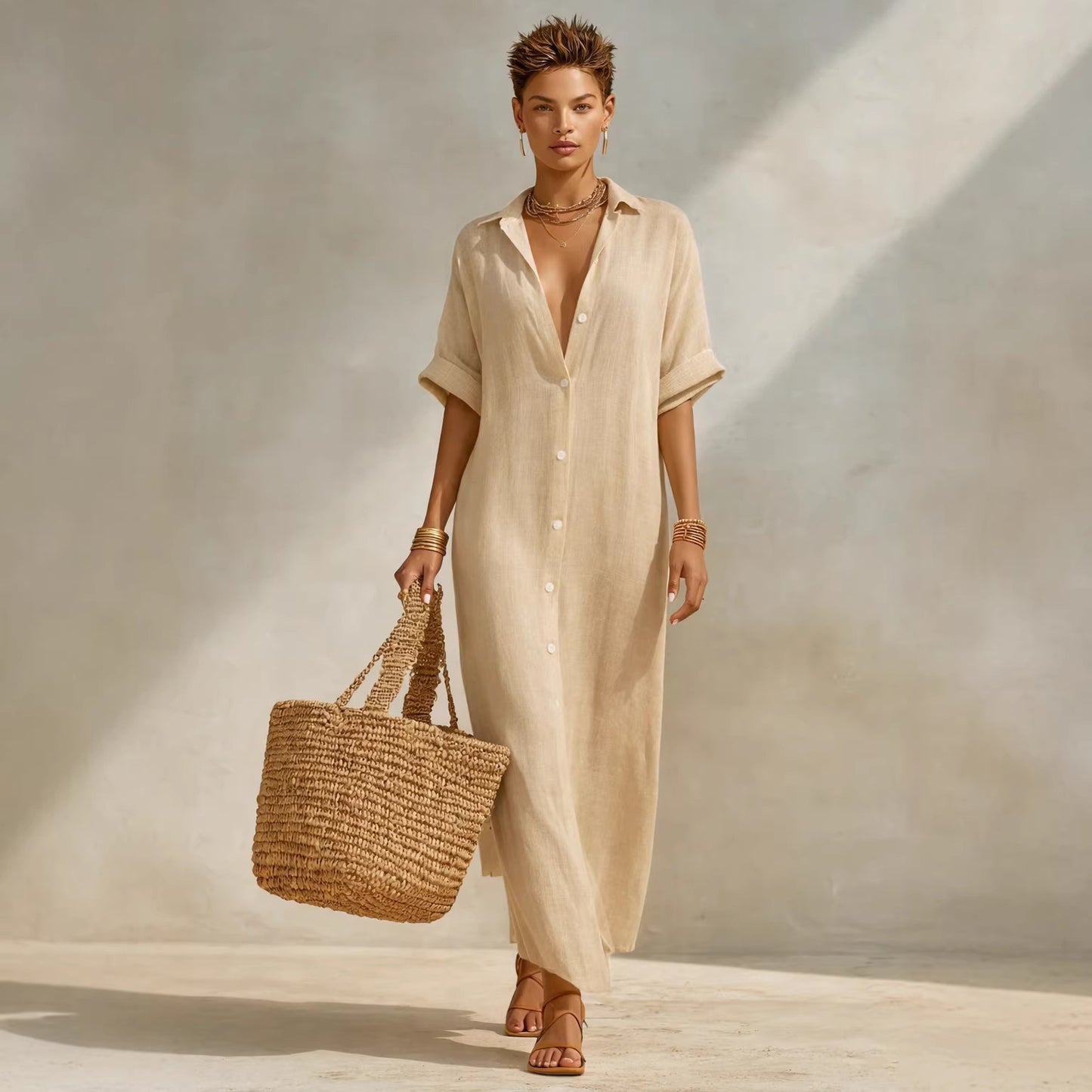 Women's Fashion Loose Casual Striped Shirt Dress