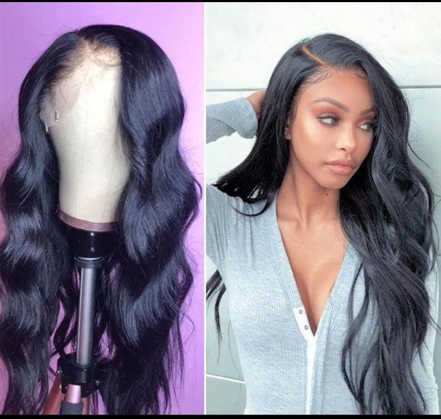 Tiro real Europa y América damas temperamento libre gran onda pelo largo rizado mullido negro encaje frontal fibra química peluca casco