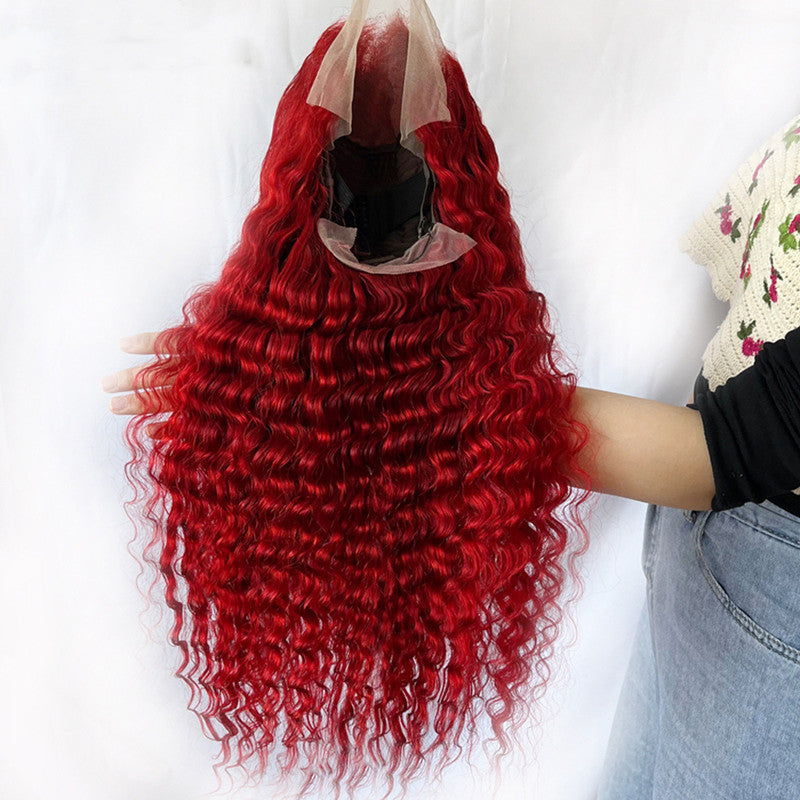 Peluca de cabello humano ondulado profundo rojo para cabeza real