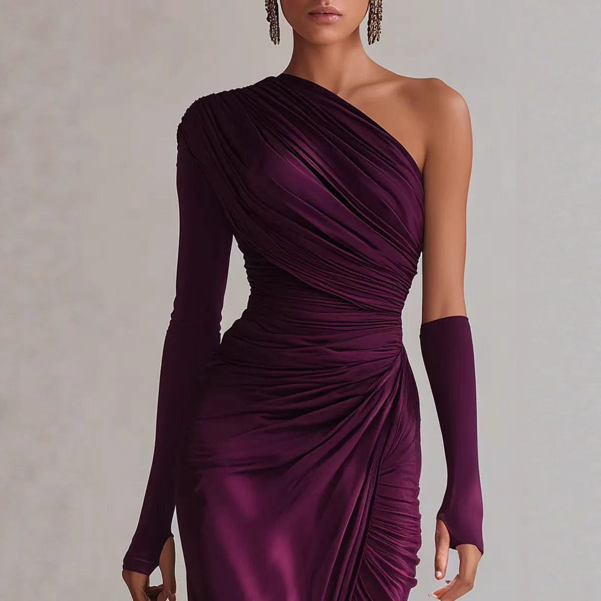 Vestido de mujer elegante francés de manga larga texturizado