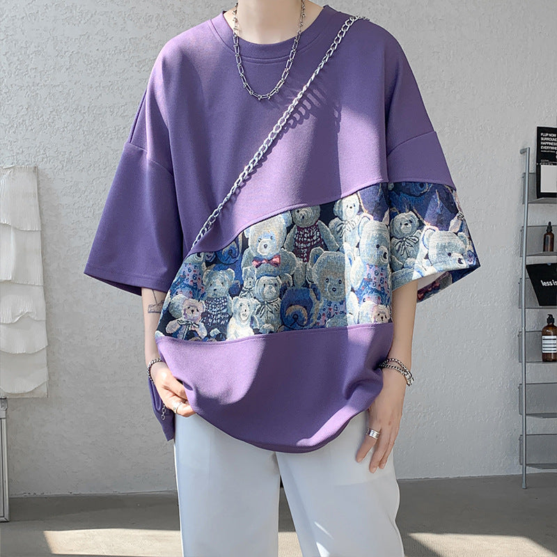 Men's Loose And Casual Color-block Crewneck Top