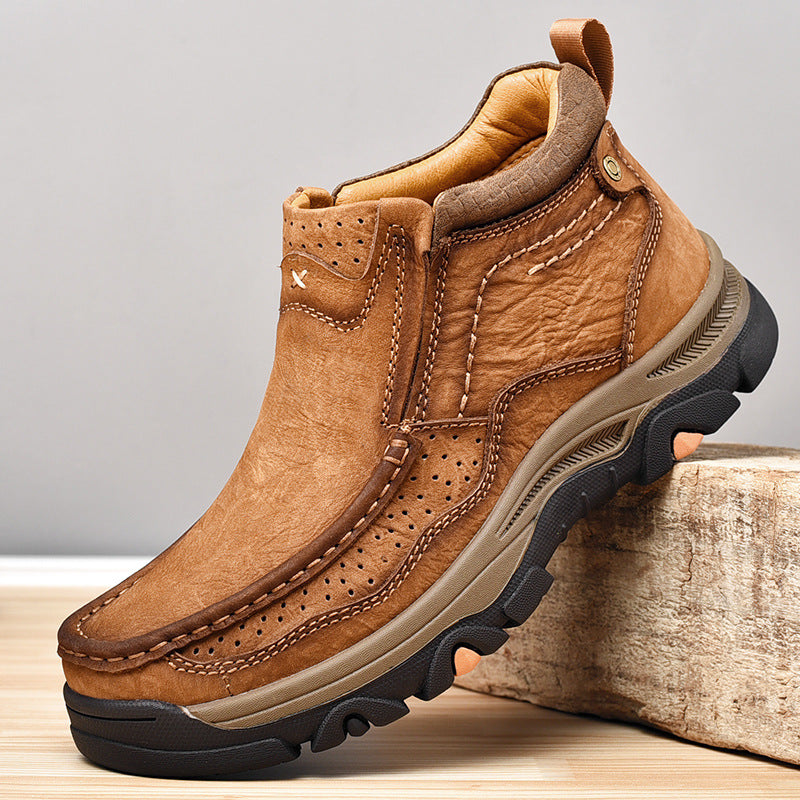 Zapatos casuales de exterior de caña alta de primavera de piel de vaca para hombre