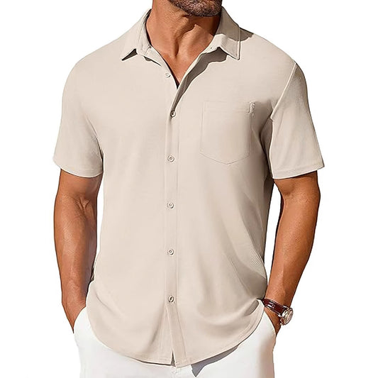Camisa de manga corta para hombre resistente a las arrugas y a las dobleces