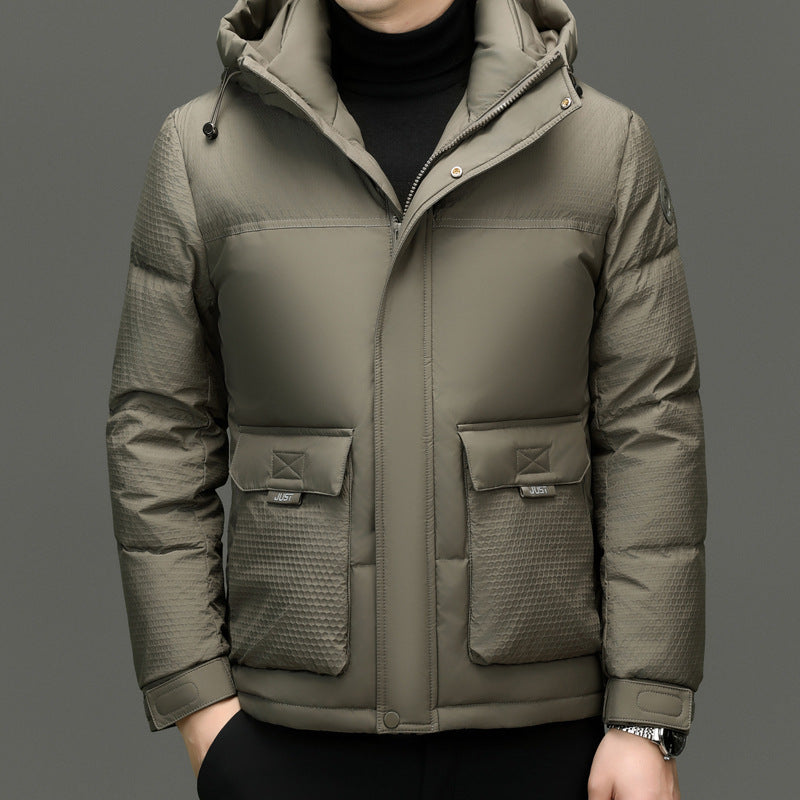 Winter White Duck Down Short Casual Hooded Jacket