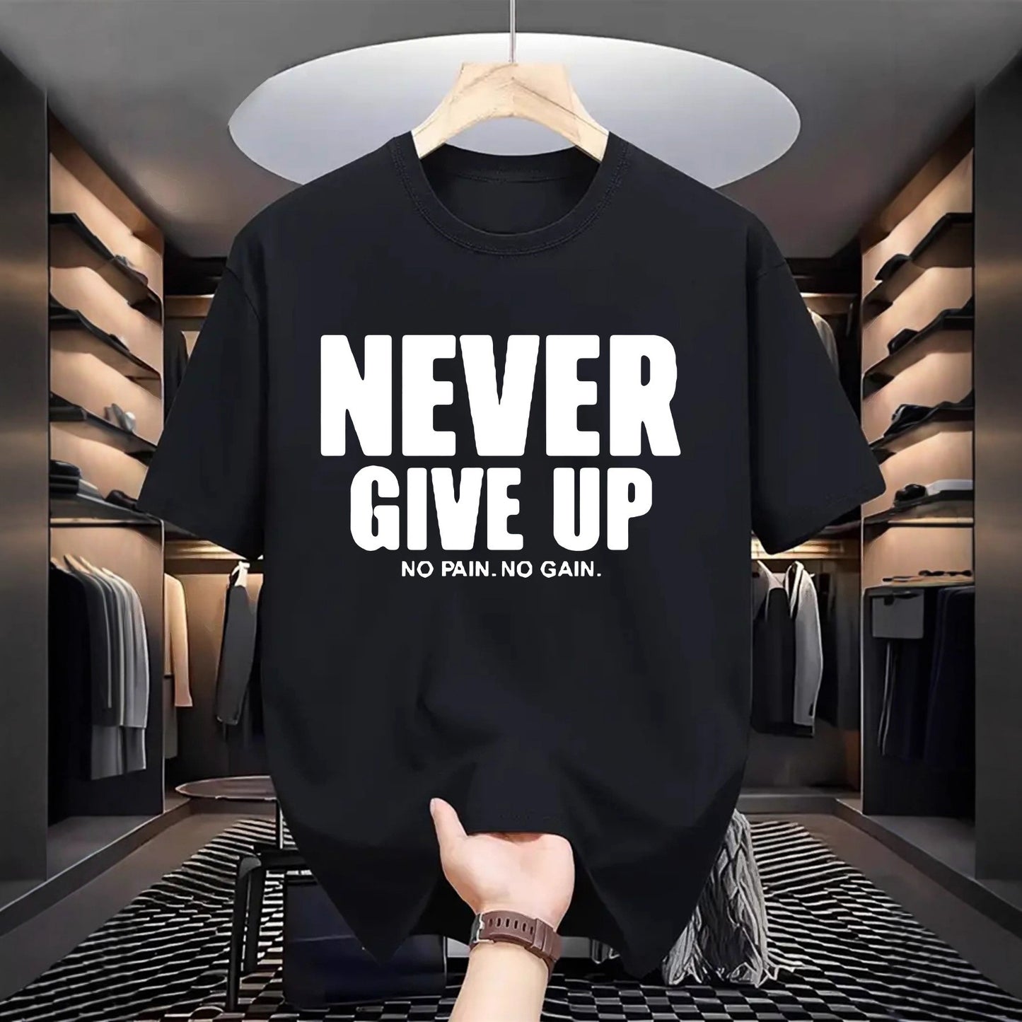 Camiseta informal de manga corta con cuello redondo y estampado de letras, versátil