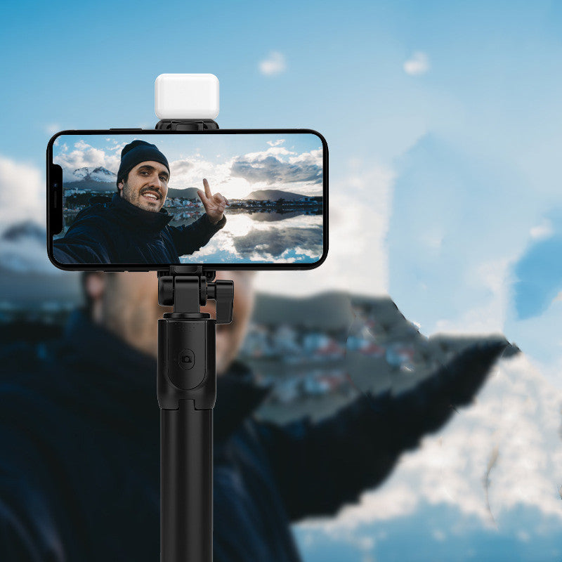 Compatible con Apple, bastón selfie con luz de relleno Bluetooth, trípode integrado para transmisión en vivo al aire libre y soporte para teléfono
