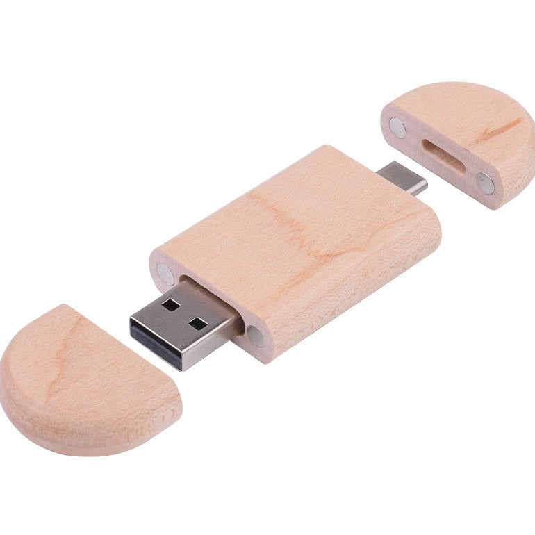 Maple Box Carved Wooden 2 In 1 Mobile Phone U-disk TYPE-C